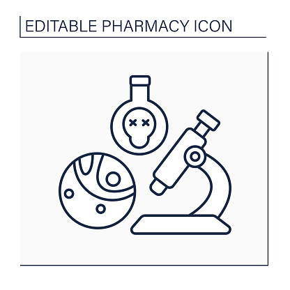 Toxicology line icon. Study of poisons and scientific discipline. Research and development. Pharmacy concept. Isolated vector illustration. Editable stroke