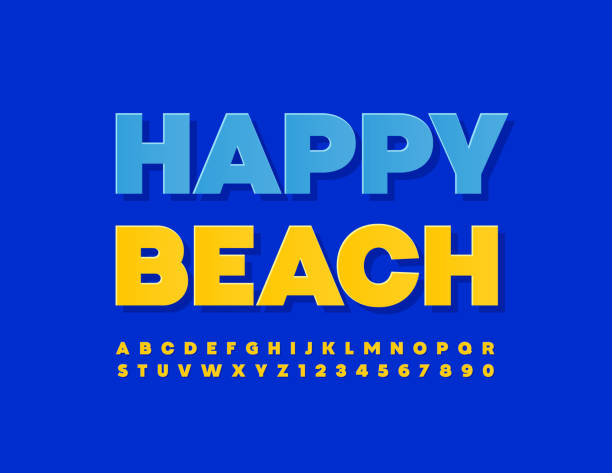 wektorowy znak podróży happy beach. zestaw kreatywnych liter i cyfr alfabetu - happy stock illustrations
