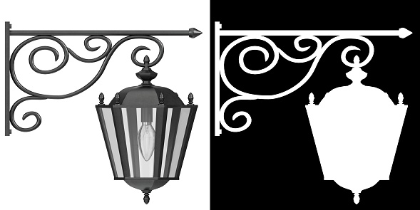 3D rendering illustration of a cast iron wall lamp