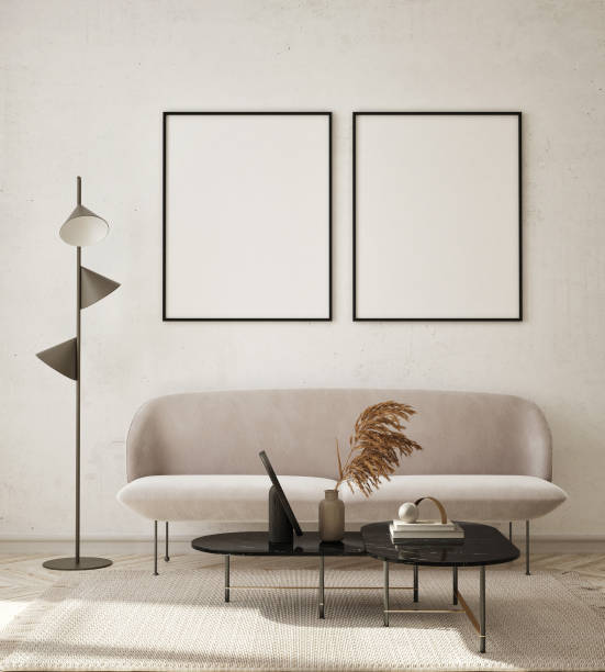 istock mock up poster frame in modern interior background, living room, Scandinavian style, 3D render, 3D illustration 1360335122
