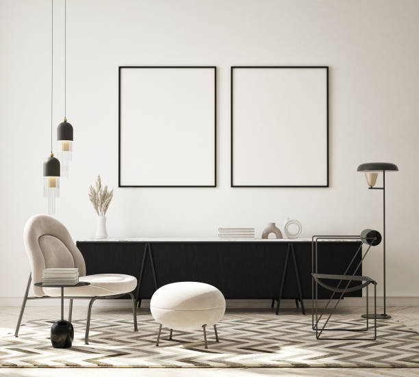 istock mock up poster frame in modern interior background, living room, Scandinavian style, 3D render, 3D illustration 1360335131