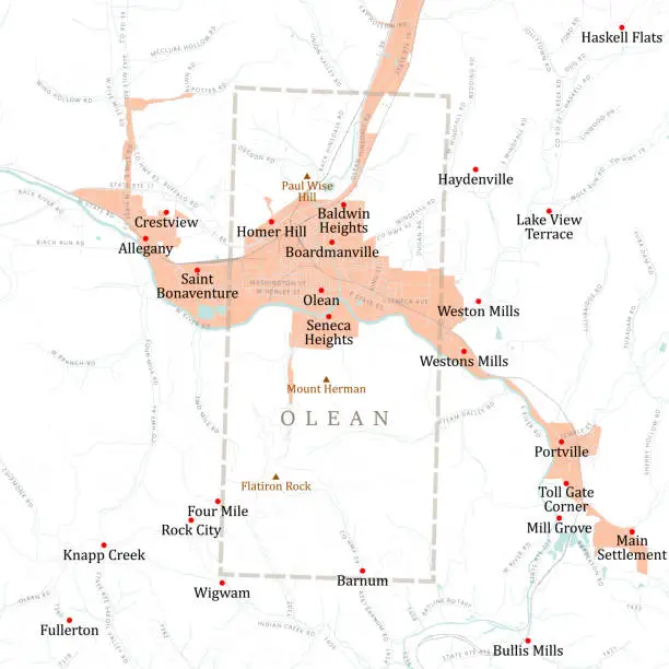 Vector illustration of NY Cattaraugus Olean Vector Road Map