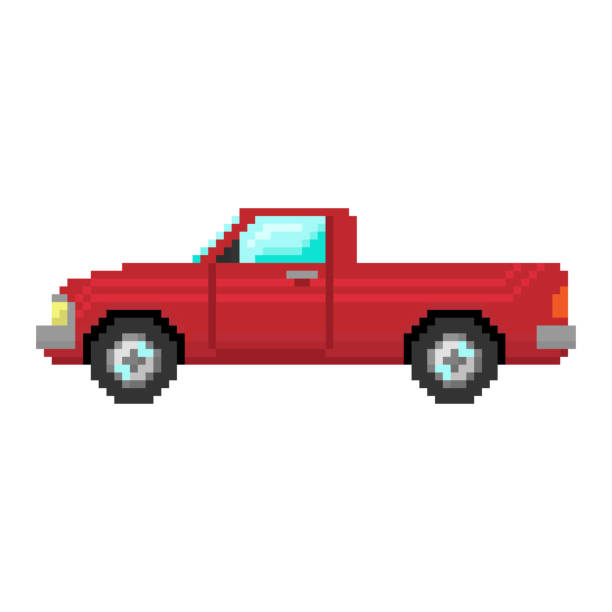 ilustrações de stock, clip art, desenhos animados e ícones de red pixel pickup icon. side view. vector graphic illustration. isolated object on a white background. isolate. - pick up truck red old 4x4