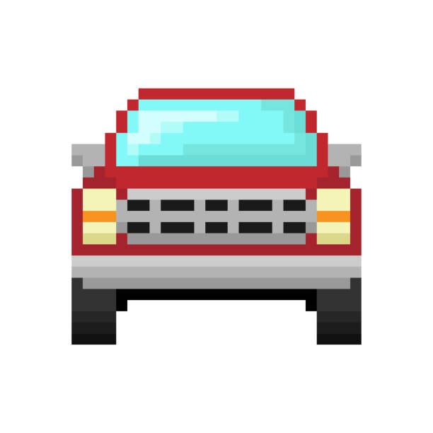 ilustrações de stock, clip art, desenhos animados e ícones de pixel car icon. red suv. front view. vector graphic illustration. isolated object on a white background. isolate. - pick up truck red old 4x4