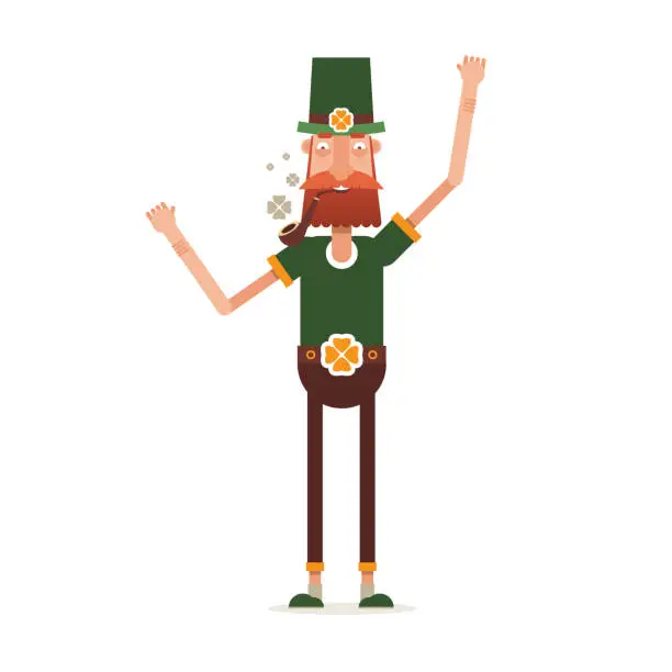 Vector illustration of St. Patrick's day. The main character of the national Irish holiday in flat style. Vector illustration isolated on white background.