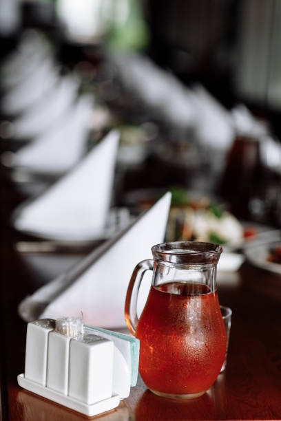 istock Beautiful table set for an event party or wedding reception . restaurant interior 1360343973