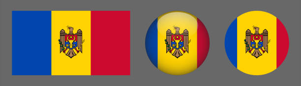 Moldova National Flag Set Collection National Flag Set Collection, 3D Rounded, Flat Rounded and Original Size Ratio. moldovan flag stock illustrations