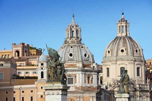 Rome landmarks, Italy. Church of Santa Maria di Loreto and Nome di Maria church.