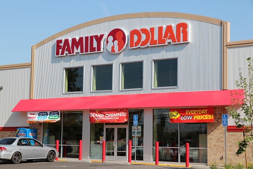 Family Dollar store in Fresno, California. Family Dollar is owned by Dollar Tree group.