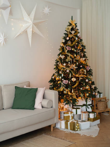 istock Cozy interior with decorated Christmas tree. Christmas and New Year concept. 1360347741
