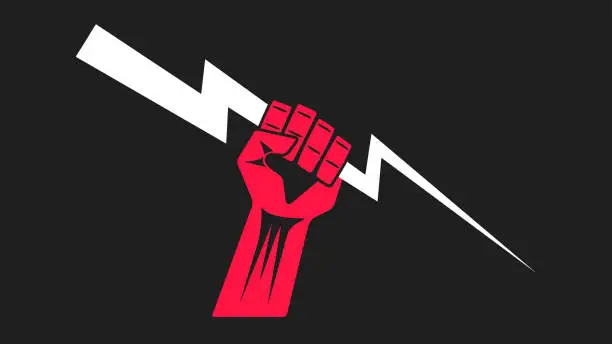 Vector illustration of Red hand clenched fist with lightning