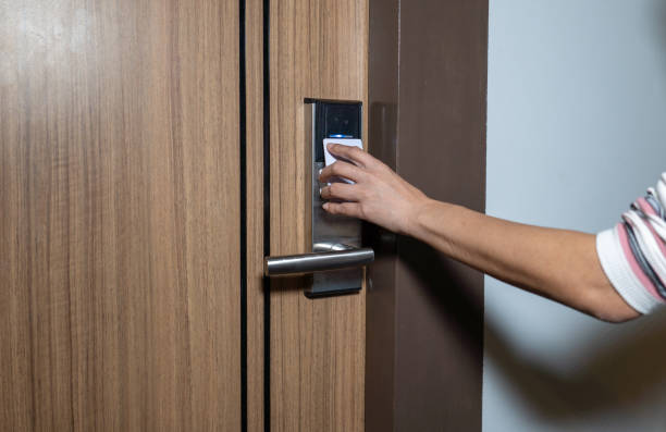 istock Opening door by proximity card 1360352829