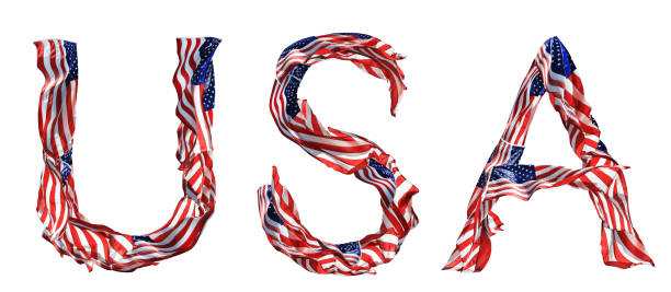 amerikanische flaggen in form von usa-text über weißem hintergrund - u s flag stock-fotos und bilder