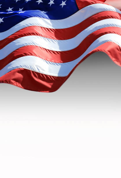 istock Close up waving American flag over white 1360352933