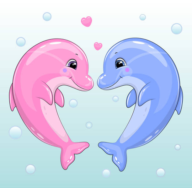 Cute Cartoon Couple Of Dolphins Stock Illustration - Download Image Now -  Coupon, Tail, Animal - iStock