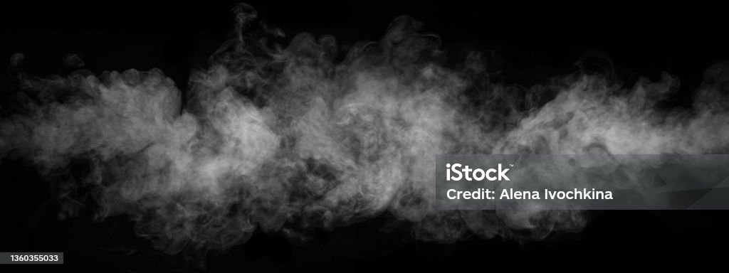 Fragment of white hot curly steam smoke isolated on a black background, close-up. Create mystical photos. Fragment of white hot curly steam smoke isolated on a black background, close-up. Create mystical photos. Abstract background, design element Smoke - Physical Structure Stock Photo