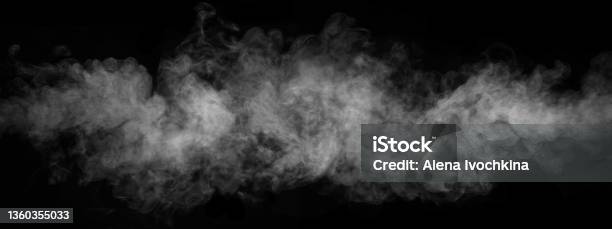 Fragment Of White Hot Curly Steam Smoke Isolated On A Black Background Closeup Create Mystical Photos Stock Photo - Download Image Now