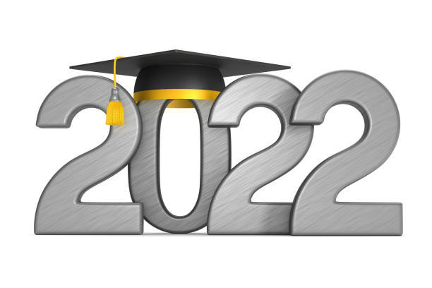 istock 2022 year and graduation cap on white background. Isolated 3D illustration 1360356196