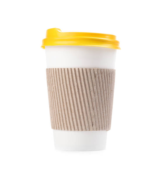 istock Takeaway paper coffee cup with cardboard sleeve isolated on white 1360358852