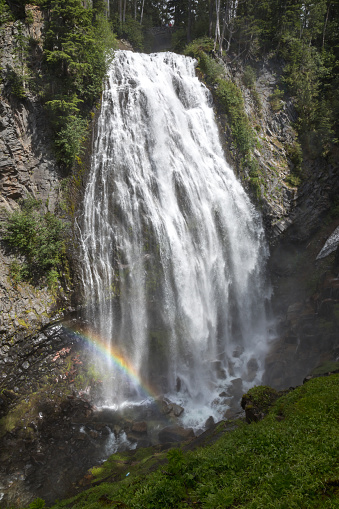The Narada Falls with rainbow in the Mount Rainier Nationalpark, Washington
