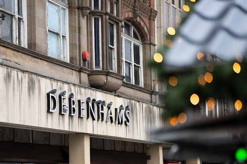 Nottingham 21.12.2021 Debenhams closed down department store in city centre derelict and abandoned. Shops on high street closing down at Christmas.