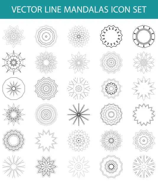 Vector illustration of Vector abstract line style floral pattern mandala icon collection