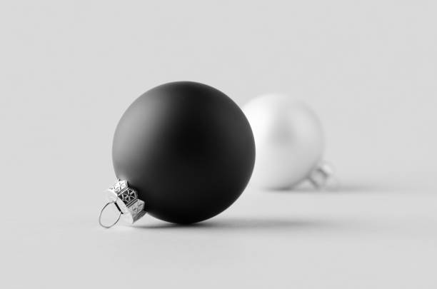 istock Black and white matte Christmas balls mockup on a seamless grey background. 1360377002