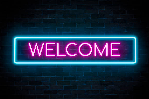 Welcome Neon banner, Light signboard Neon banner, Light signboard greeting stock pictures, royalty-free photos & images