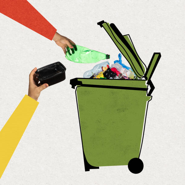 Stop plastic - concept of environmental pollution. Contemporary art collage, modern design.