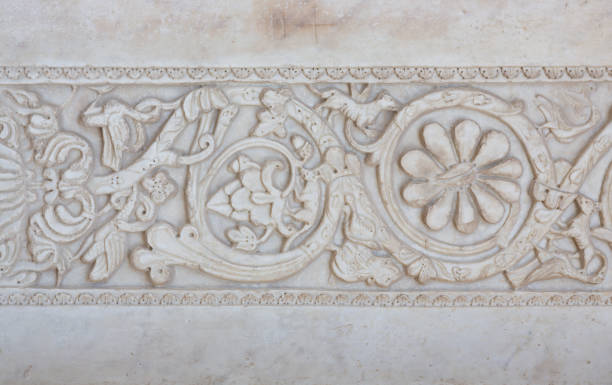 bordure de fond floral en marbre - bas relief photos et images de collection