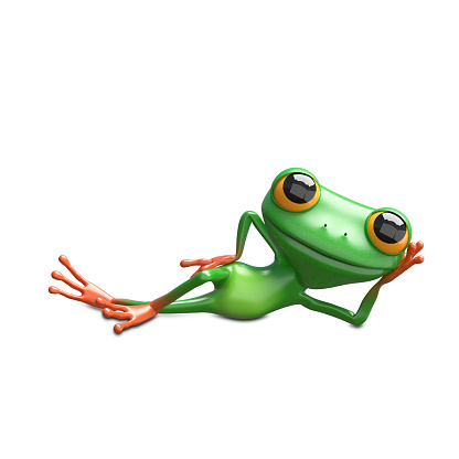 3D Illustration Green Frog Lies on a White Background