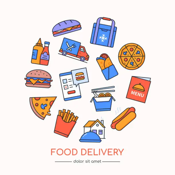 Vector illustration of Food delivery - colorful vector flat design style banner