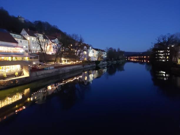 istock Merry Christmas gifts Stuttgart streets buildings river reflections 1360387974