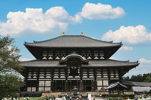 Nara, Japan - September 13th, 2018: Todai-ji temple is a Buddhist temple complex, that was once one of the powerful Seven Great Temples, located in the city of Nara, Japan.