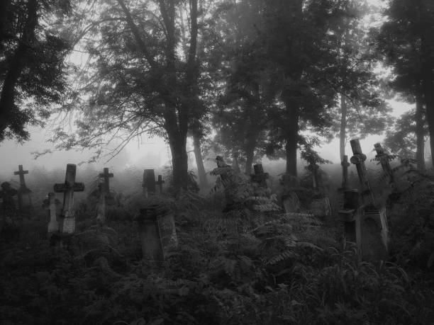 istock Crosses and graves in the old abandoned cemetery. 1360390420