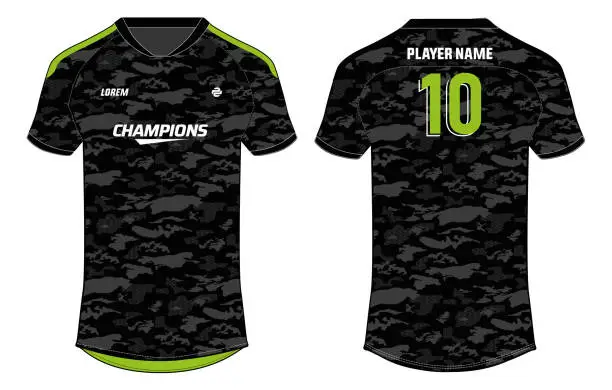 Vector illustration of Camouflage Sports jersey t shirt design concept vector template, football jersey concept with front and back view for Cricket, soccer, Volleyball, Rugby, tennis and badminton uniform