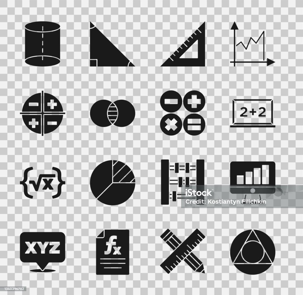 Set Points Math Icon Set Triangle Math Computer Monitor With Graph Chart Chalkboard ...
