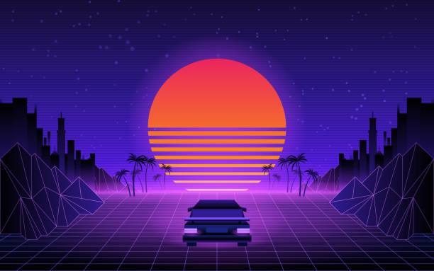 istock 80s Retro Sci-Fi Background. Vector retro futuristic synth retro wave illustration in 1980s posters style. Suitable for any print design in 80s style. 1360398051
