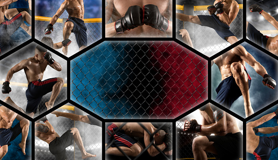 MMA collage.  Mixed martial arts fighter (MMA)