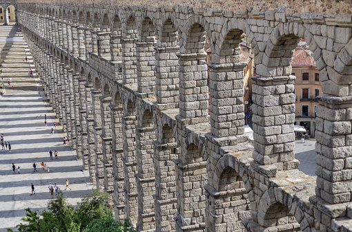 Segovia, spain. august 14 2021 Roman aqueduct in Segovia, Spain