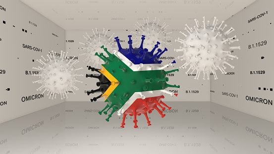 COVID 19 new variant OMICRON colored of  South African flag