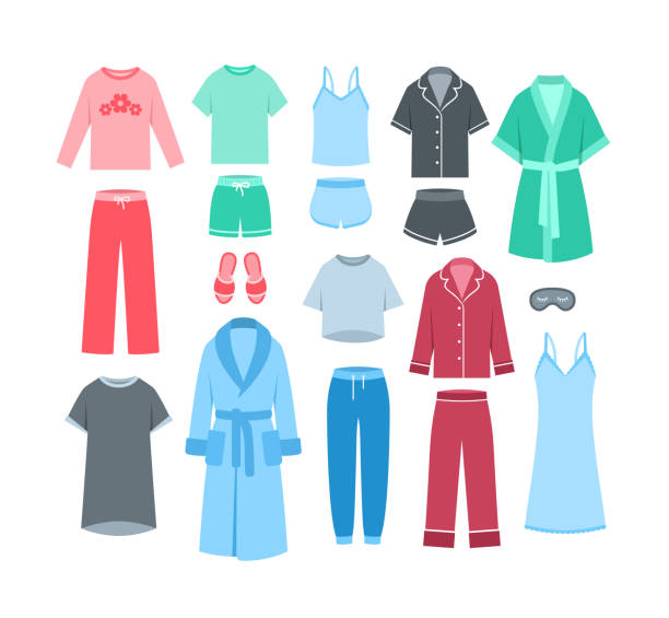 istock Women home clothes sleepwear garments for bed time flat icons 1360411423