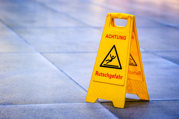 slippery warning sign in germany - translation: lookout, slippery