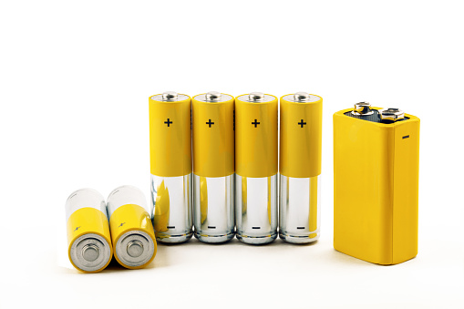 Set of  yellow Batteries isolated on white background