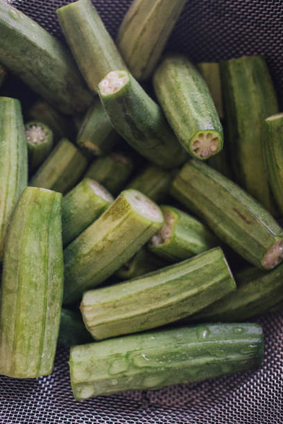 istock cut and washed okra in colander sieve 1360418866