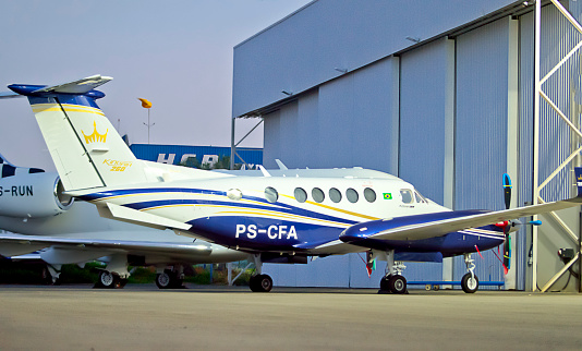 juazeiro, bahia, brazil - april 4, 2023: view of Embraer EMB-110 Bandeirante aircraft from Abaeta Taxi Aereo.