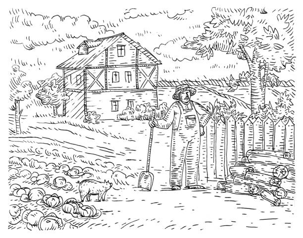 121 Cartoon Of Farm House Black White Illustrations & Clip Art - iStock
