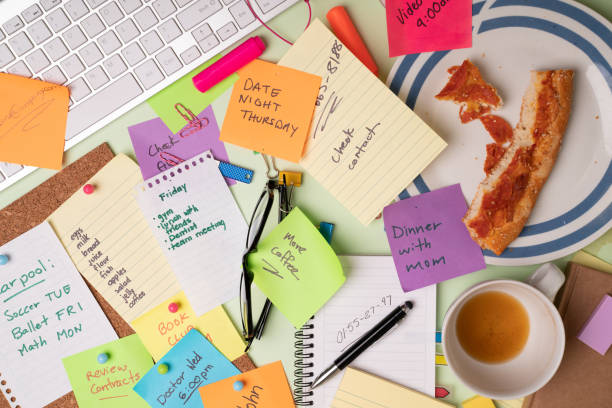 istock Sloppy and chaotic mess at a desk 1360423624