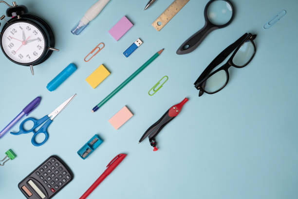 istock Flat lay of office material on a desk 1360423679