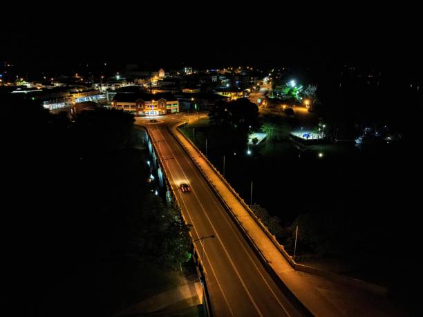 istock Night drone shot of Jubilee Bridge, Innisfail 1360434601